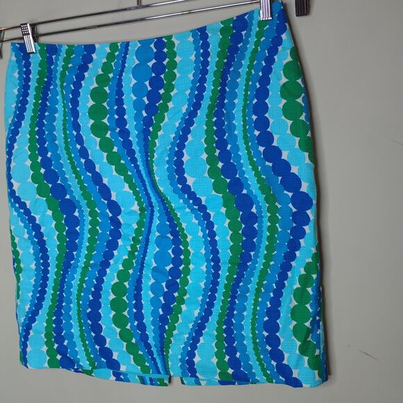 Talbots Pencil Skirt Blue Green Circle Geometric Cotton - Picture 4 of 8